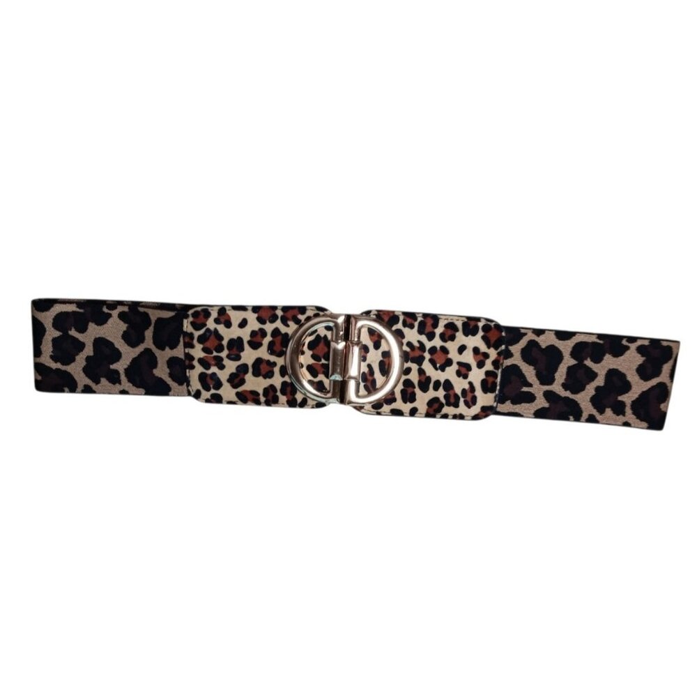 Stretch Animal Print Cinch Belt Gold Buckle Big Cat Cheetah Leopard Spots 26" - Picture 7 of 10